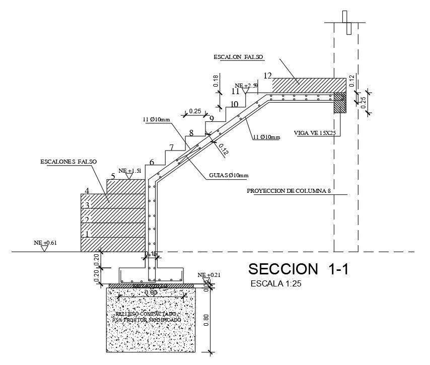 A section view cum foundation of 5x1m Staircase is given in this Autocad drawing file. Download the Autocad model.