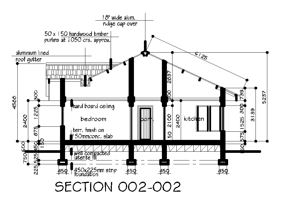 A section view of 10x15m house plan is given in this Autocad drawing file. Download now.