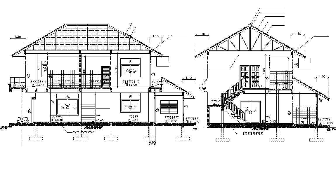 A section view of 10x17m house plan is given in this Autocad drawing file. Download now.