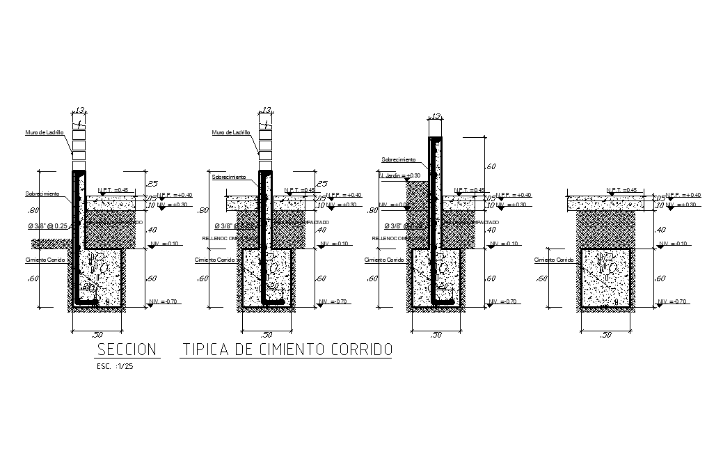 A section view of 10x17m house plan of column is given in this AutoCAD drawing model. Download the Autocad model.