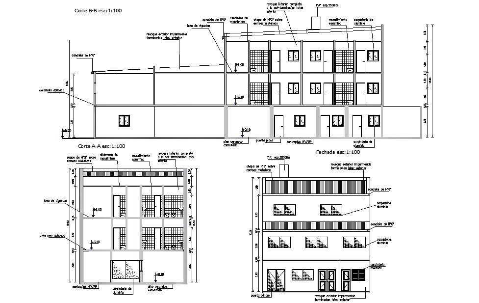 A section view of 10x30 office cum library building is given in this Autocad drawing file.Download now.
