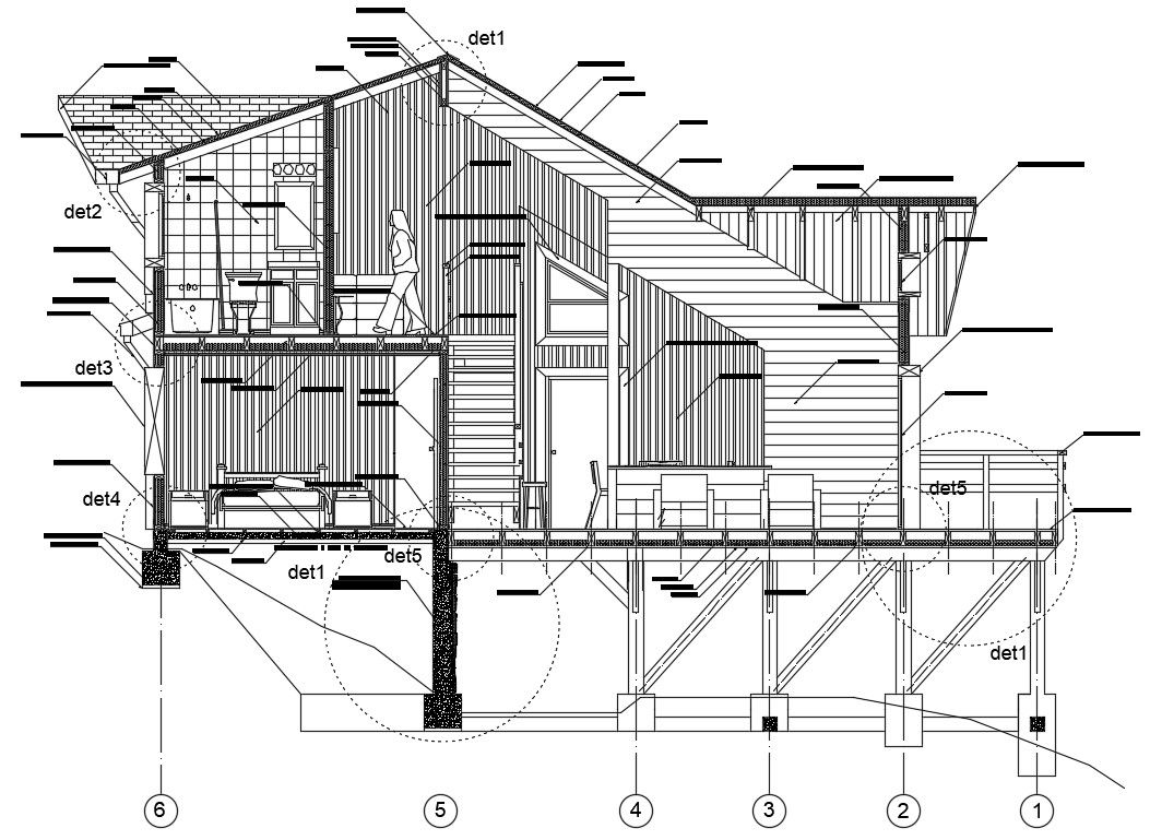 A section view of 11x10m house building is given in this Autocad drawing file. Download now.