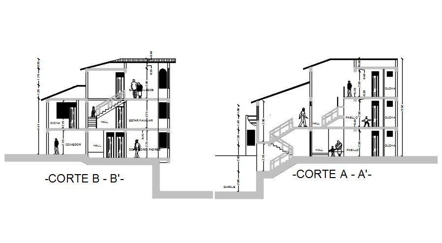 A section view of 11x15m house building is given in this Autocad drawing file. Download now.