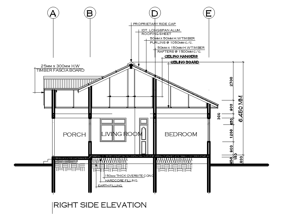 A section view of 11x15m house plan is given in this Autocad drawing file. Download now.