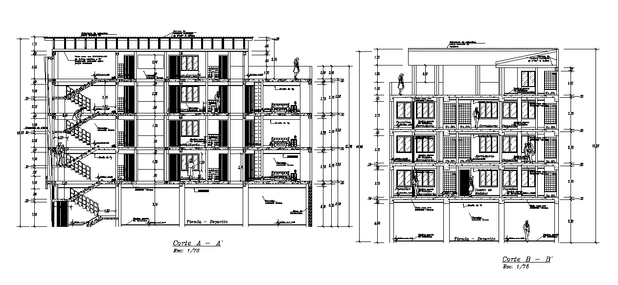 A section view of 13x20m architectural hotel plan is given in this Autocad drawing file. Download the Autocad drawing file.
