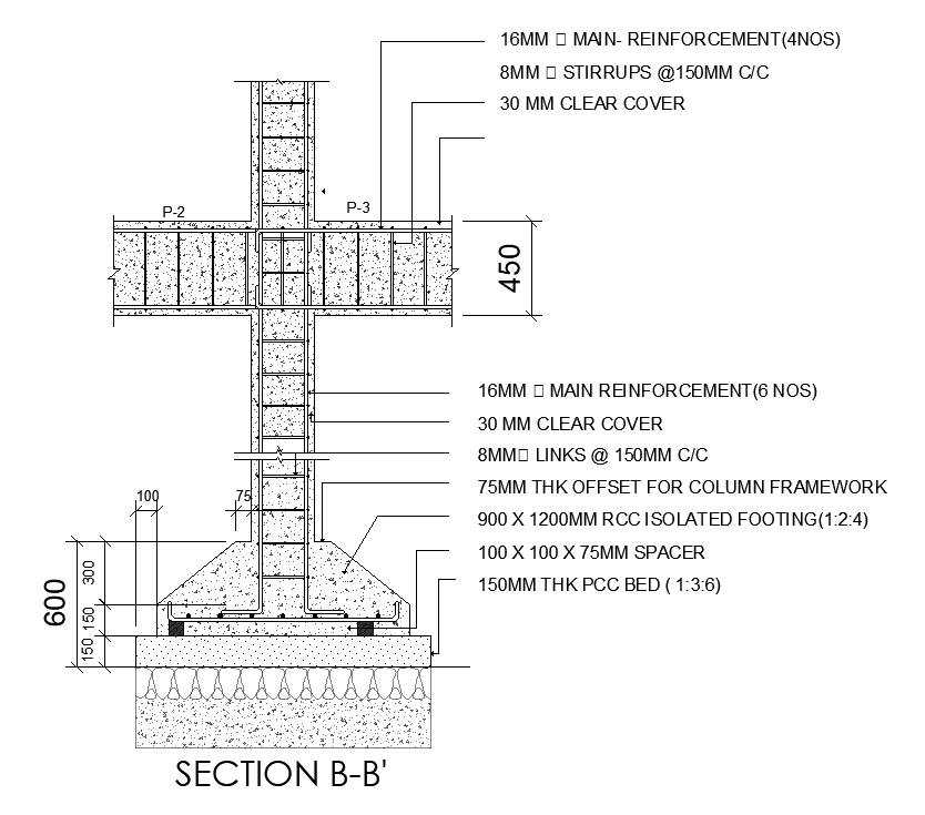 A section view of 1400x1000mm foundation cum column plan is given in this AutoCAD model. Download now.
