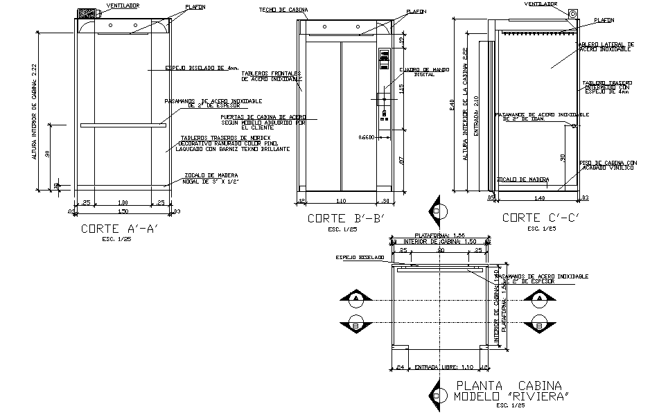 A section view of 1.5x1.5m lift is given in this Autocad drawing file. Download now.