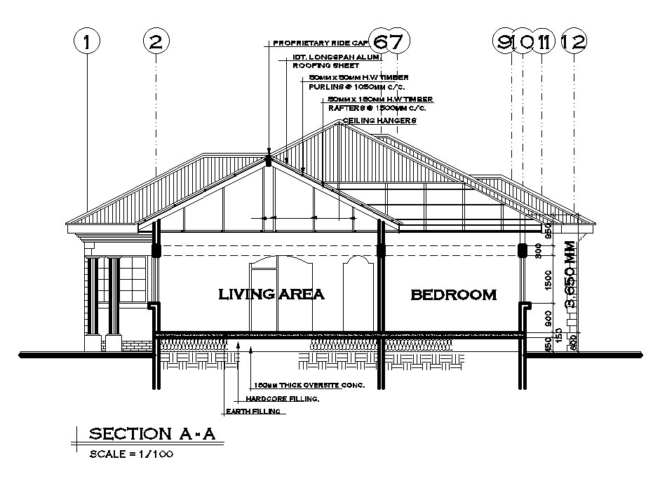 A section view of 15x17m house plan is given in this Autocad drawing file.Download now.