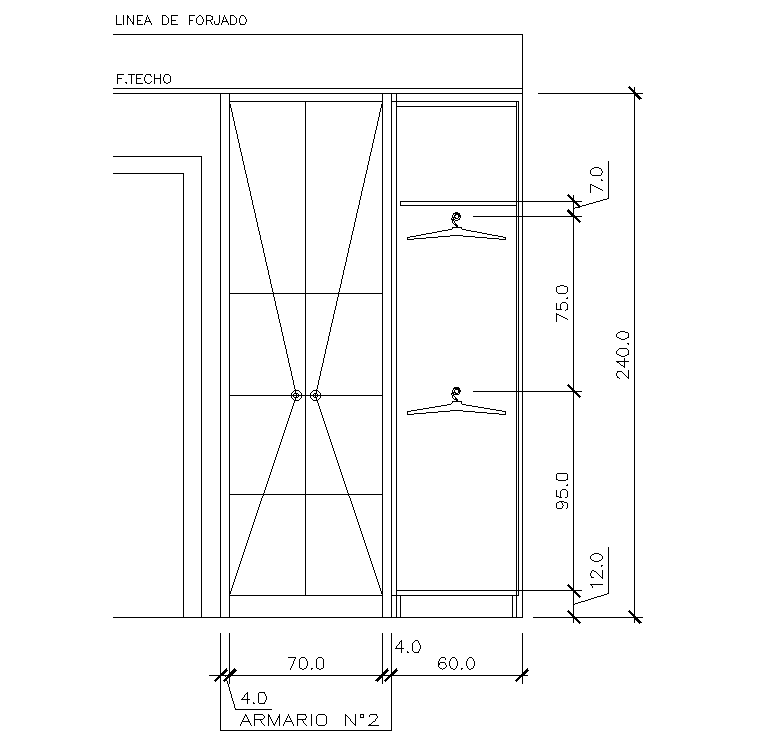 A section view of 1600x600mm wardrobe is given in this AutoCAD drawing model.Download now.
