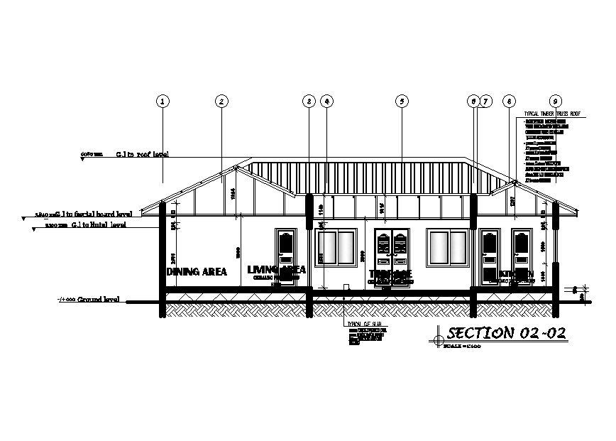 A section view of 16x10m house plan is given in this Autocad drawing file.Download now.