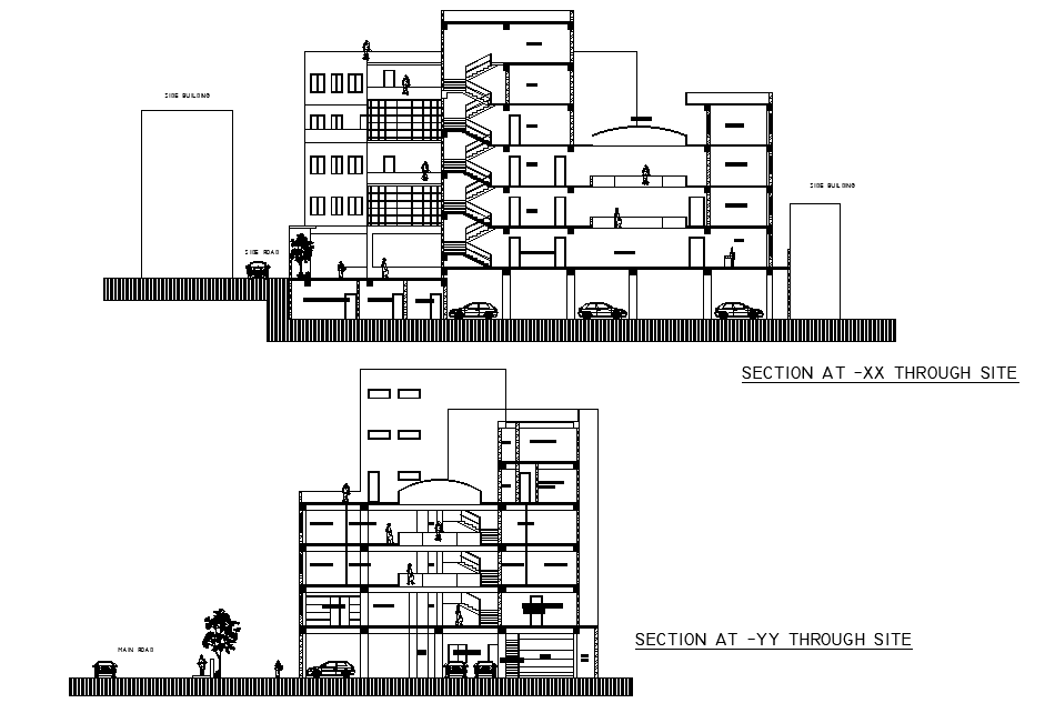 A section view of 16x12m bank building is given in this Autocad drawing file. Download now.