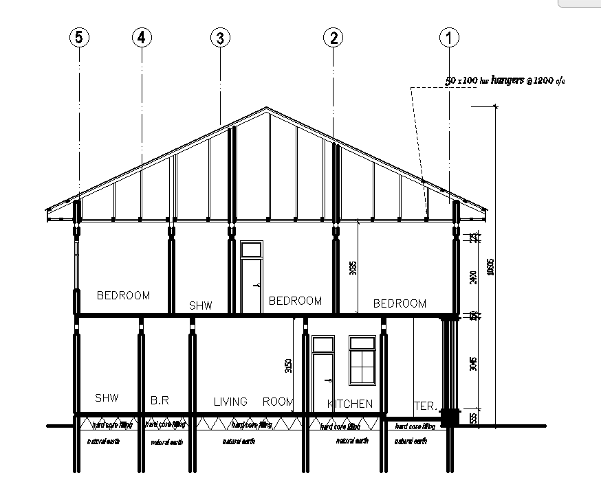 A section view of 16x13m house plan is given in this Autocad drawing file. Download now.