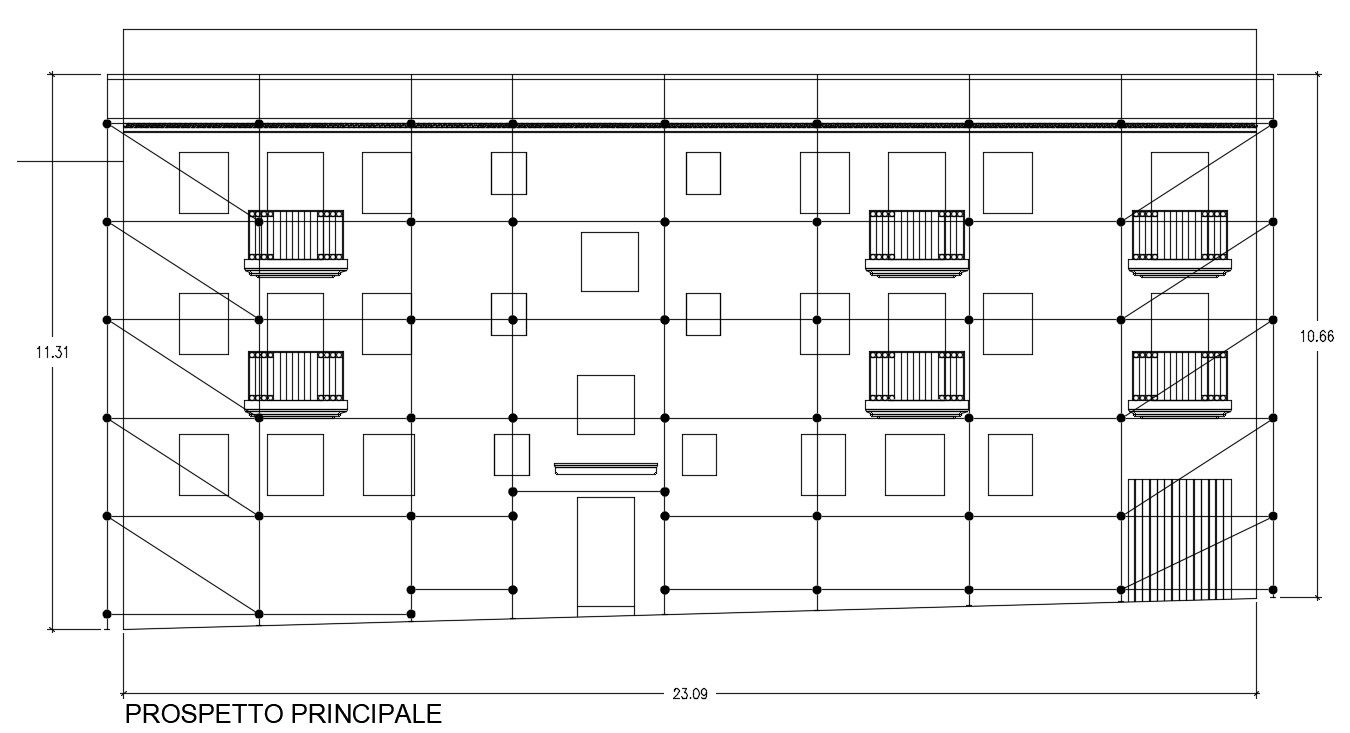 A section view of 16x50m hotel building has been given in this Autocad drawing file.Download now.