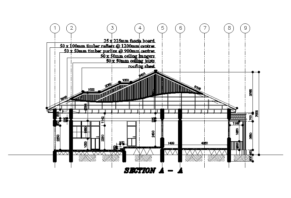 A section view of 18x17m ground floor of house plan is given in this Autocad drawing file. Download now.