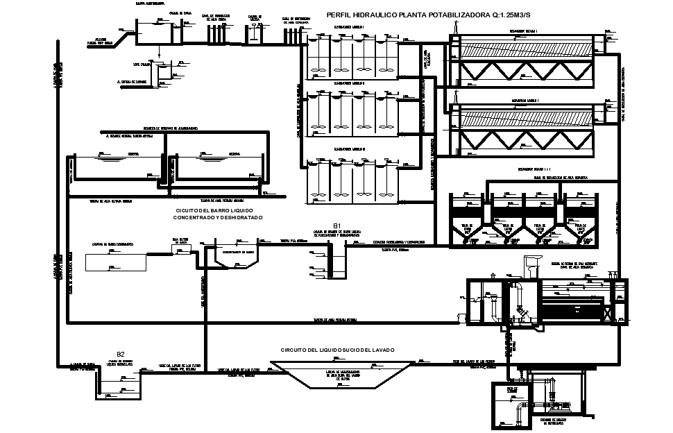 A section view of 190x109m water treatment plant is given in this AutoCAD drawing file.Download now.
