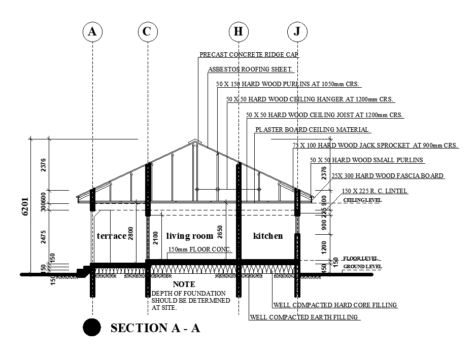 A section view of 19x10m house plan is given in this Autocad drawing file.Download now.