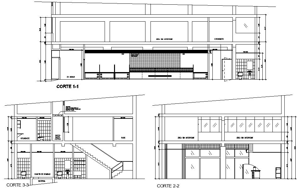Section View of 21x12m Office Building in 2D CAD File