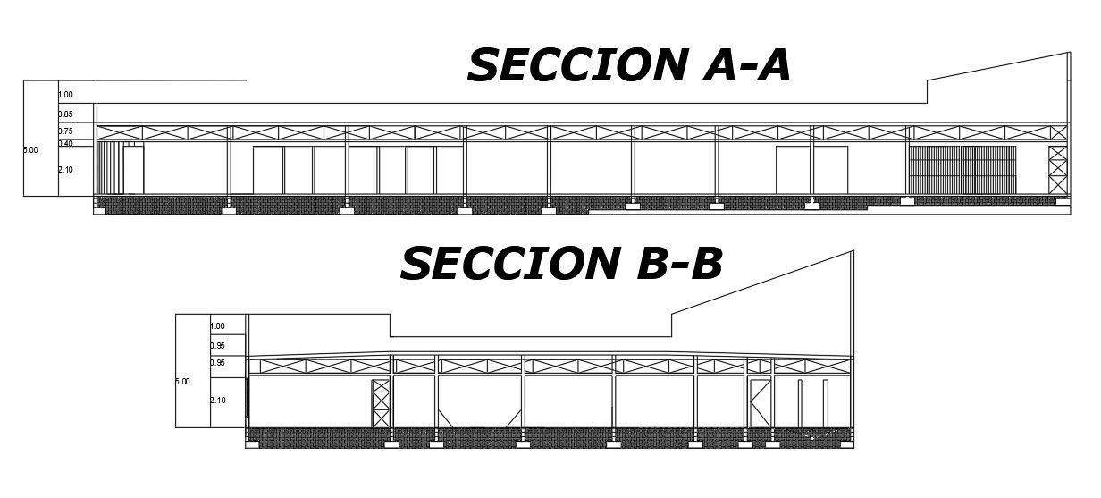 A section view of 24x37m pet clinic center is given in this AutoCAD drawing model. Download now.