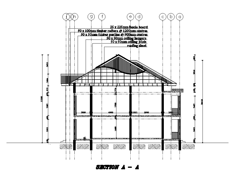 A section view of 25x15m ground floor plan of residential building is given in this Autocad drawing model. Download now.