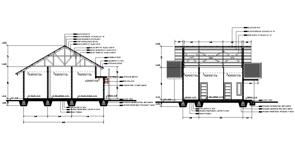 A section view of 25’x25’ house building is given in this Autocad drawing file. Download the Autocad model.