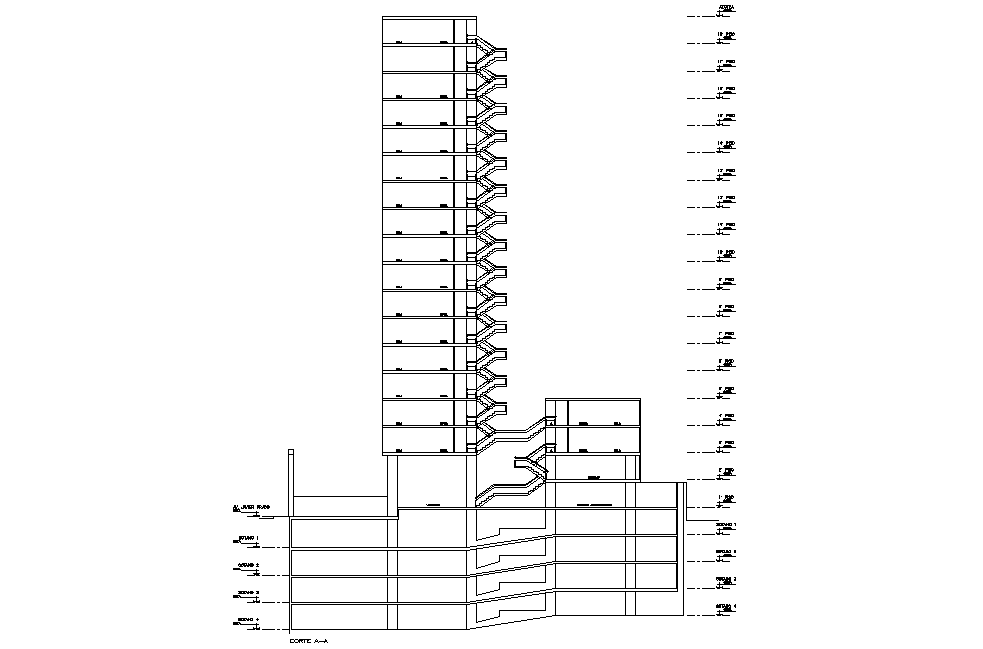 A section view of 25x40m apartment building is given in this Autocad drawing file. Download now.