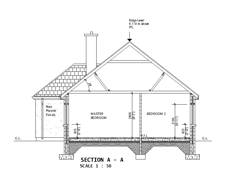 A section view of 27’x56’ house plan is given in this Autocad drawing file. Download now.