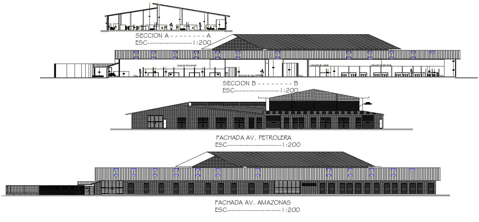 A section view of 29x89m supermarket building is given in this Autocad drawing file. Download now.