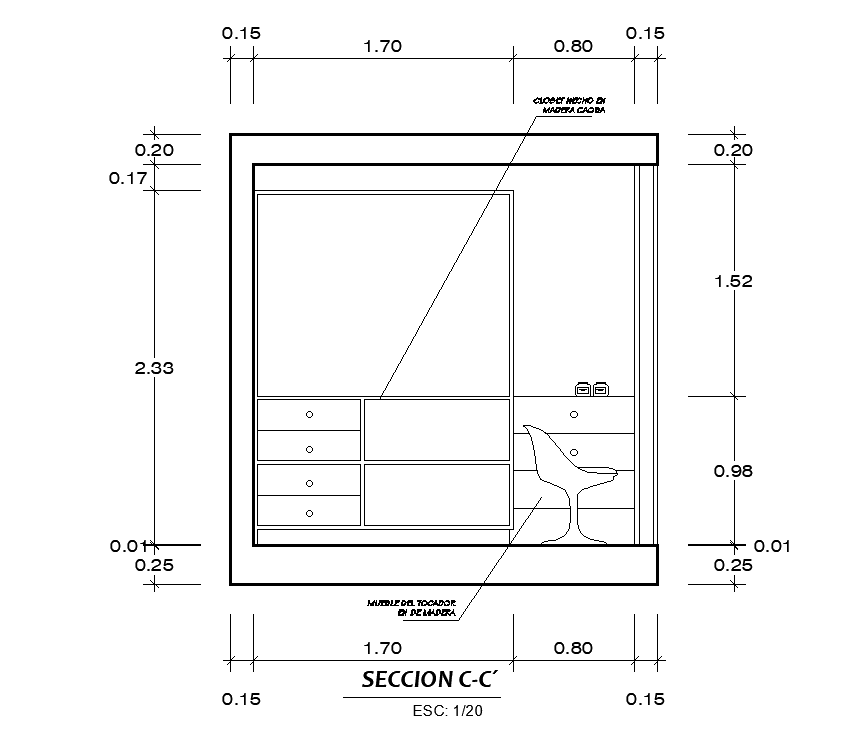 A section view of 2x3m bedroom balcony is given in this AutoCAD drawing model.Download now.