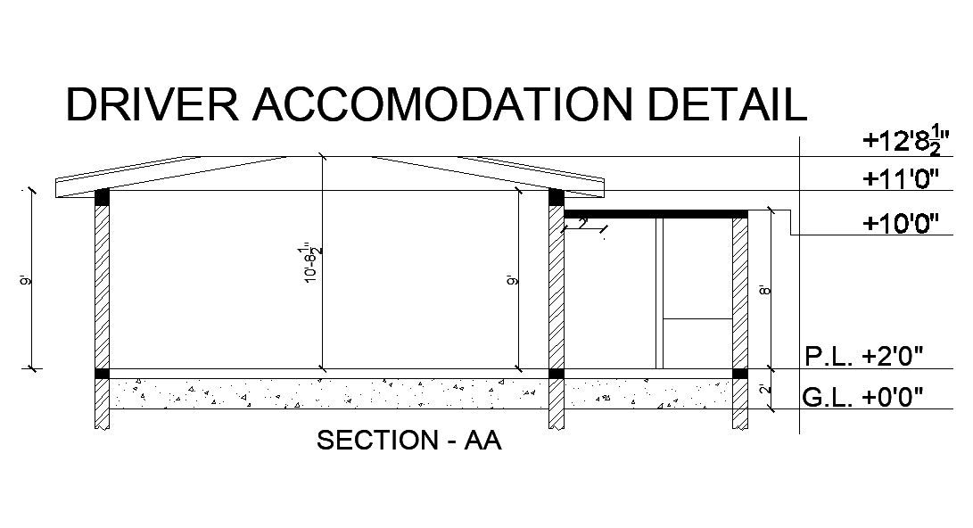 A section view of 32’x16’ driver room building is given in this AutoCAD drawing model. Download now.