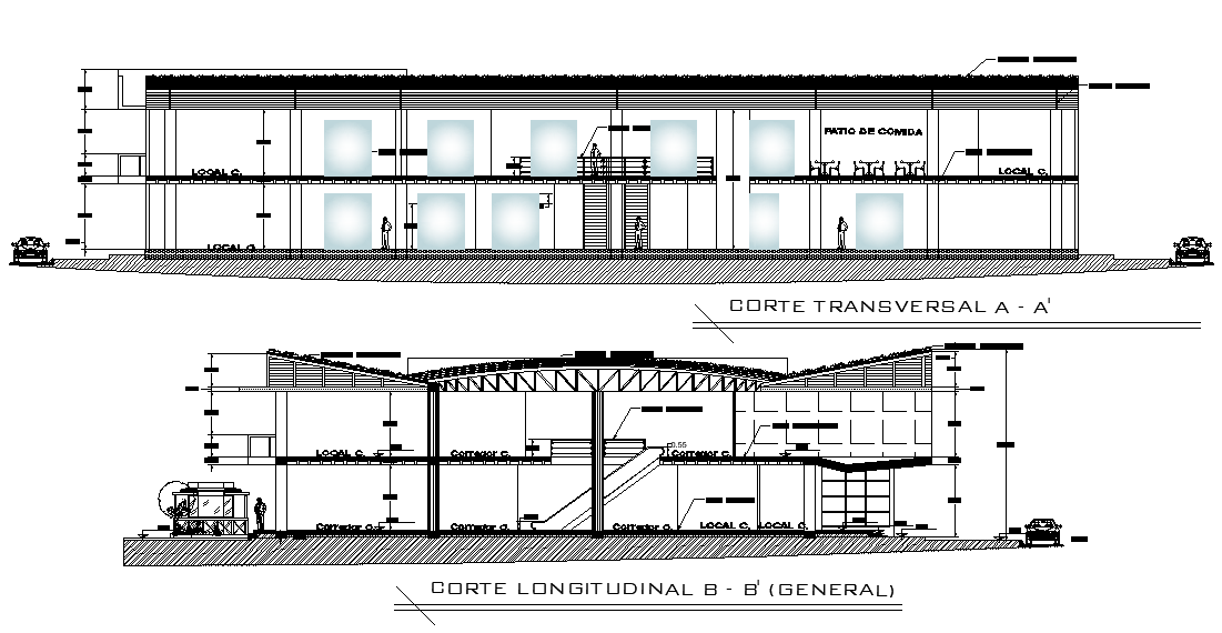 A section view of 38x52m commercial building is given in this Autocad drawing file. Download now.