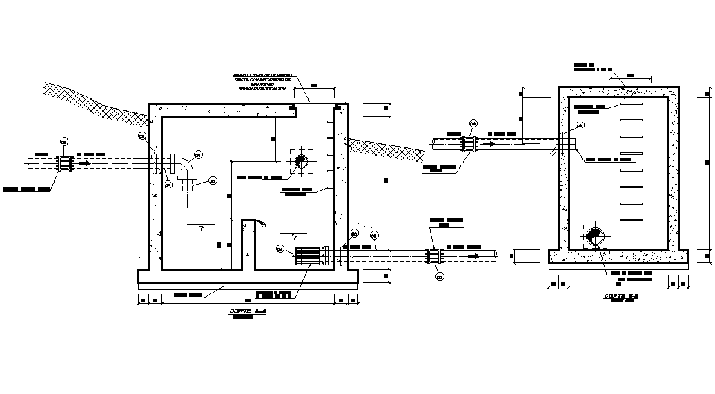 A section view of 3x2m Hydraulic installation of pressure breaker chamber plan is given in this Autocad drawing file. Download now.