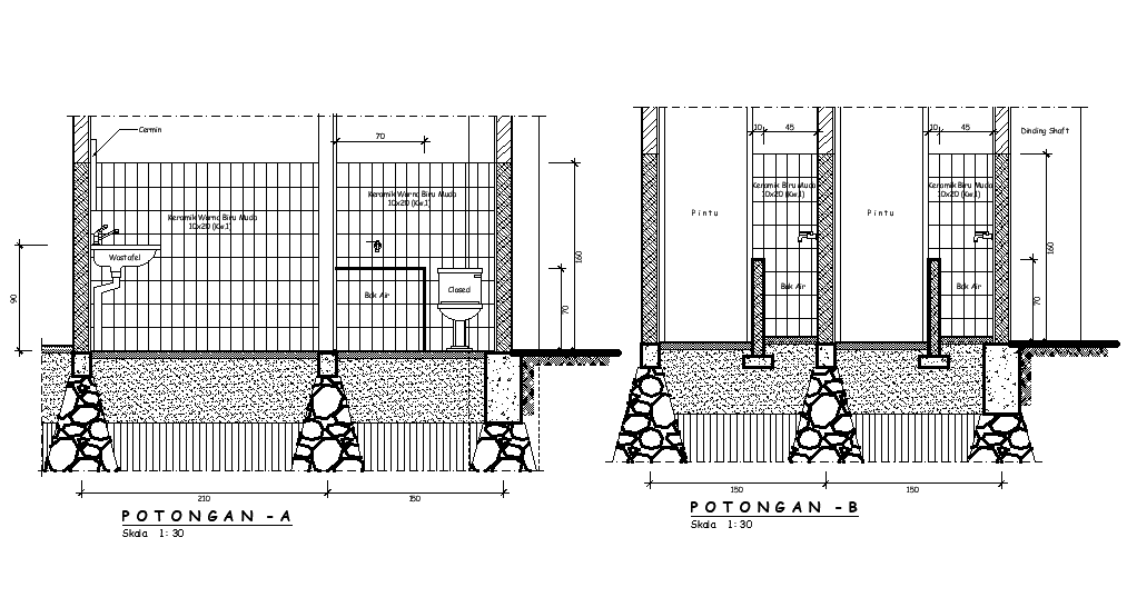 A section view of 3x3m toilet building is given in this Autocad drawing file.Download now.