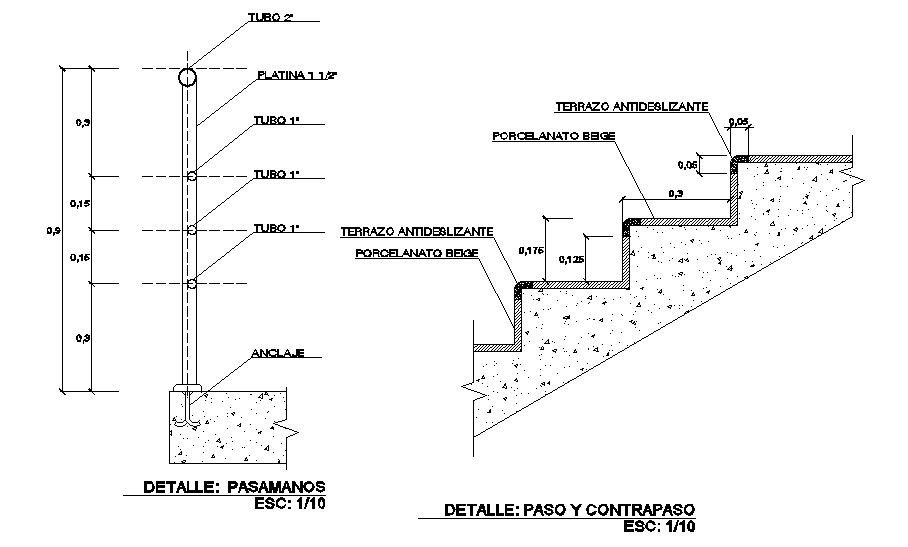 A section view of 3x4m staircase is given in this Autocad drawing file. Download now.