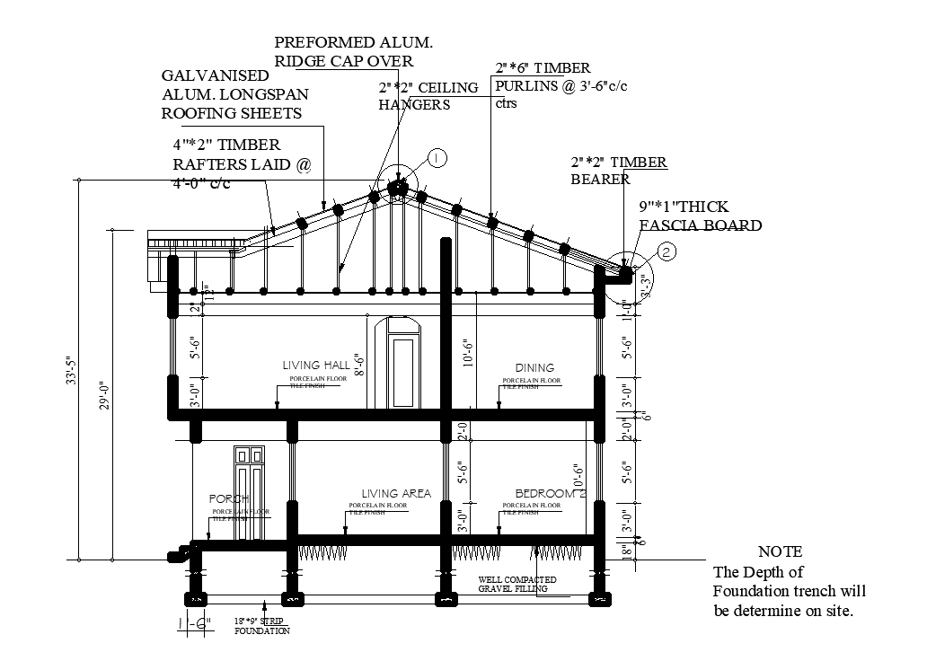 A section view of 40’x32’ house plan is given in this Autocad drawing file. Download now.