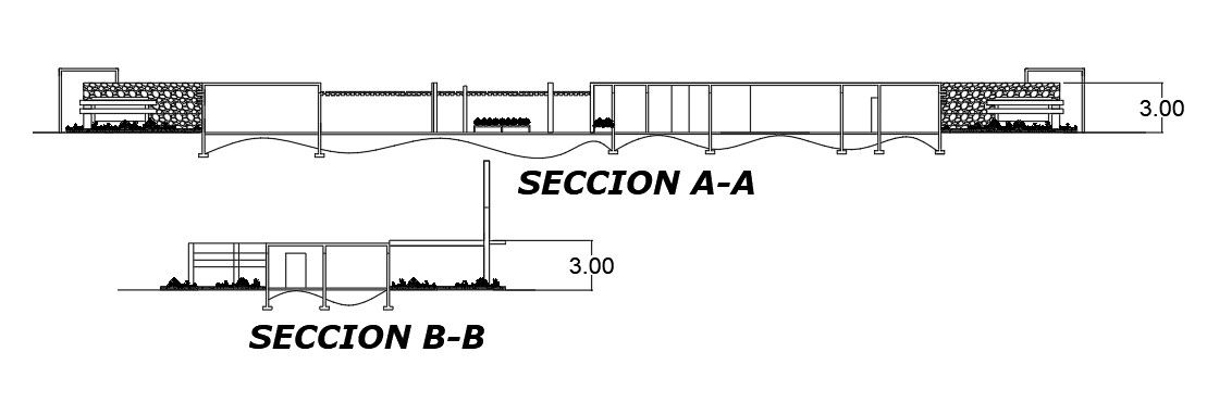 A section view of 42x12m botanical laboratory is given in this AutoCAD drawing model. Download the AutoCAD file now.
