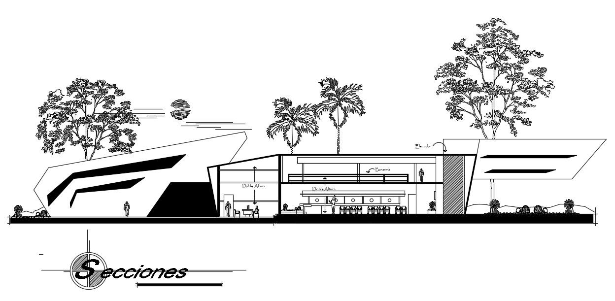 43x27m Office Building Section View AutoCAD Drawing