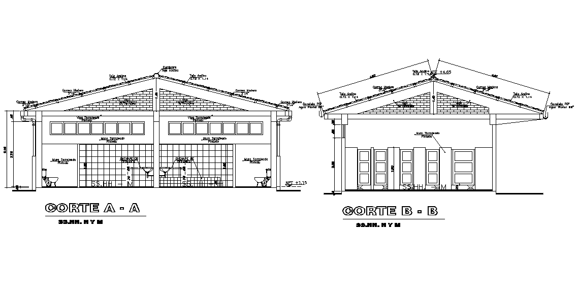 A section view of 50x56m college of toilet room plan is given in this Autocad drawing file.Download now.