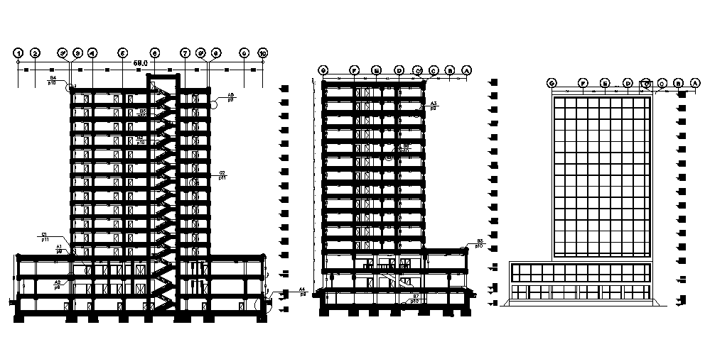 A section view of 58x34m hotel building is given in this Autocad drawing file.Download now.