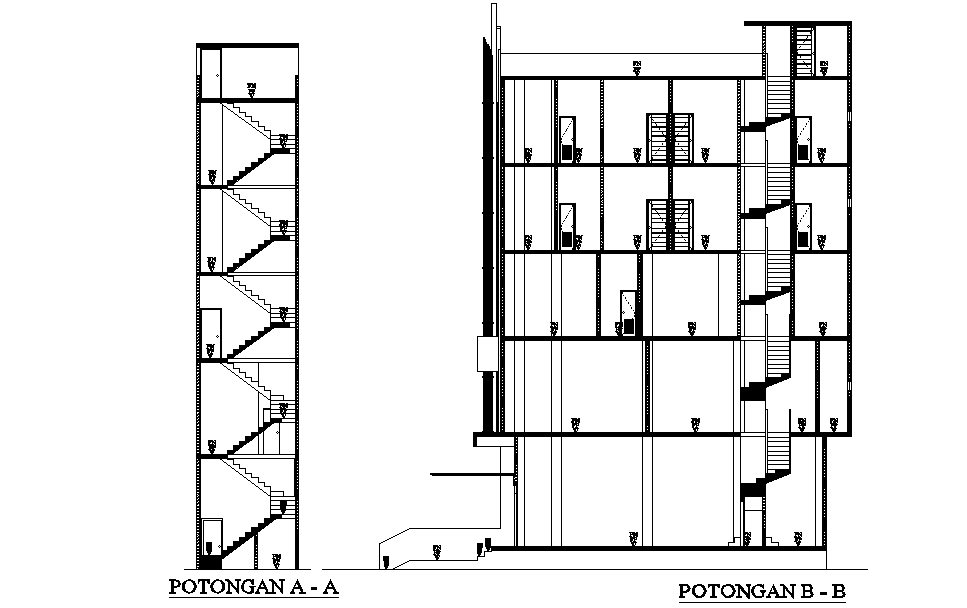 A section view of 5x19m office building is given in this Autocad drawing file. Download now.