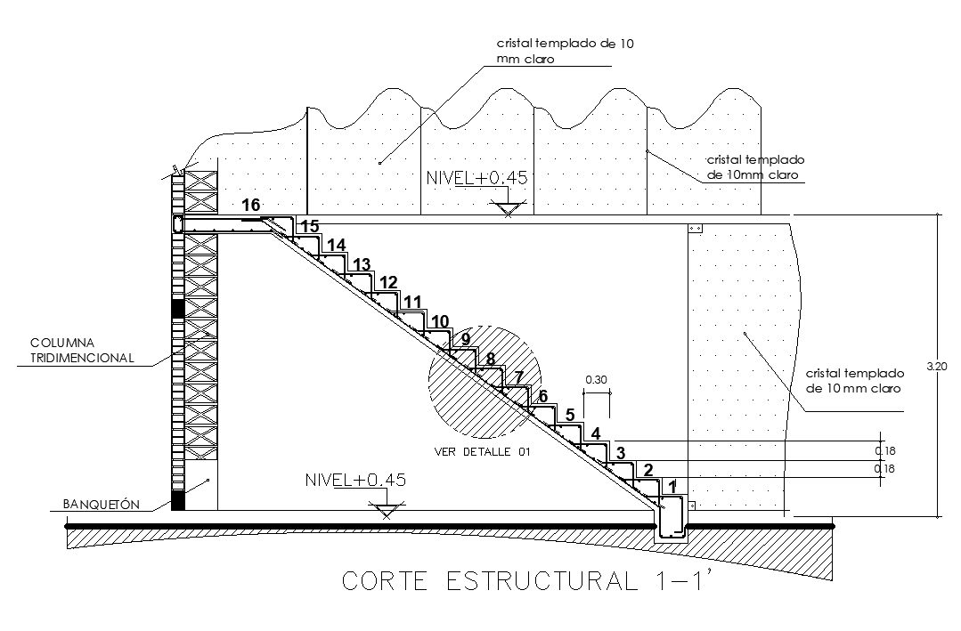 A section view of 5x2.62m staircase is given in this AutoCAD drawing model. Download now.