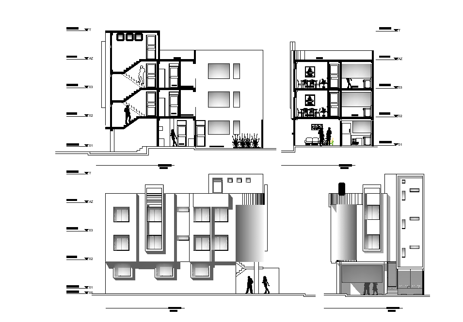 A section view of 7x15m house plan is given in this Autocad drawing file. Download now.