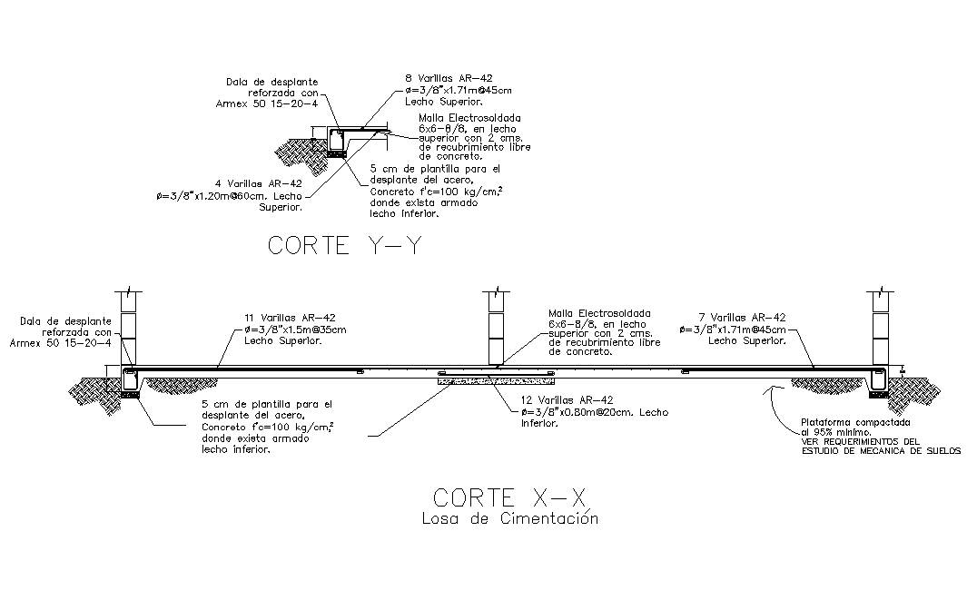 A section view of 7x17m house plan foundation is given in this AutoCAD drawing file.Download the Autocad model.