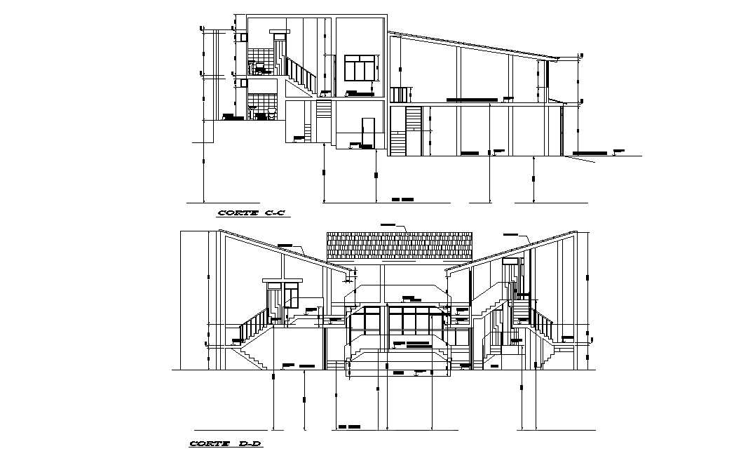 A section view of 7x19m multifamily house building is given in this Autocad drawing file. Download the Autocad file.