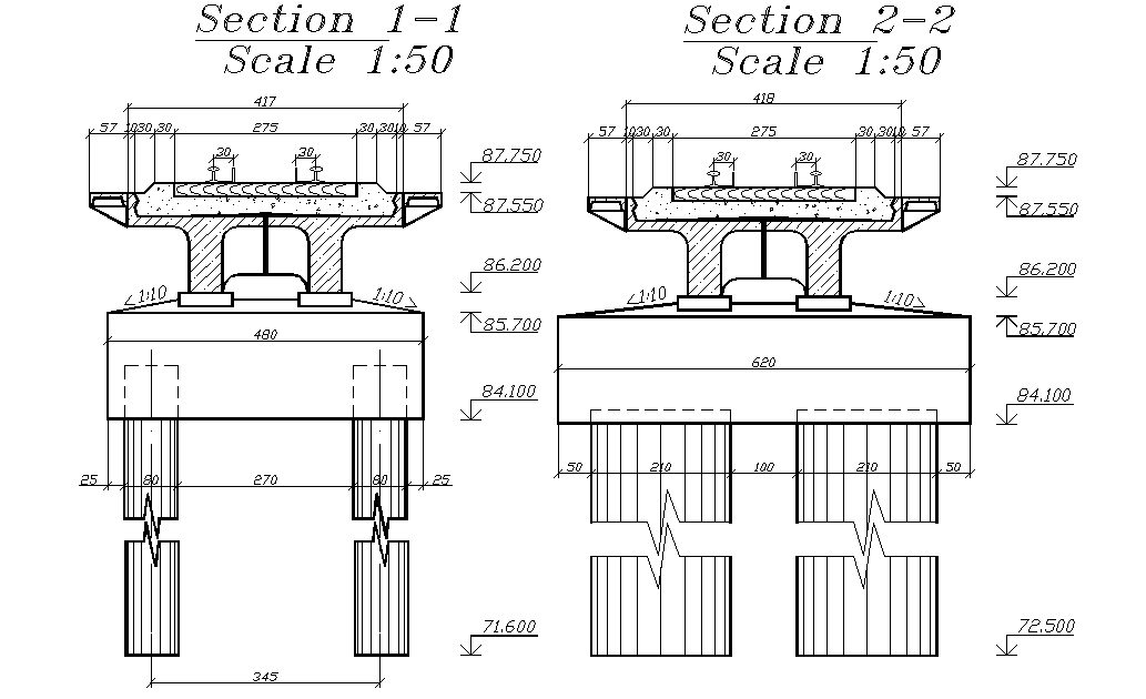 A section view of 80m length of the bridge is given in this Autocad drawing file. Download now.