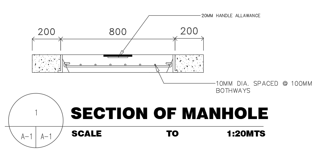A section view of 840x840mm of manhole plan is given in this Autocad drawing file.Download the Autocad model.