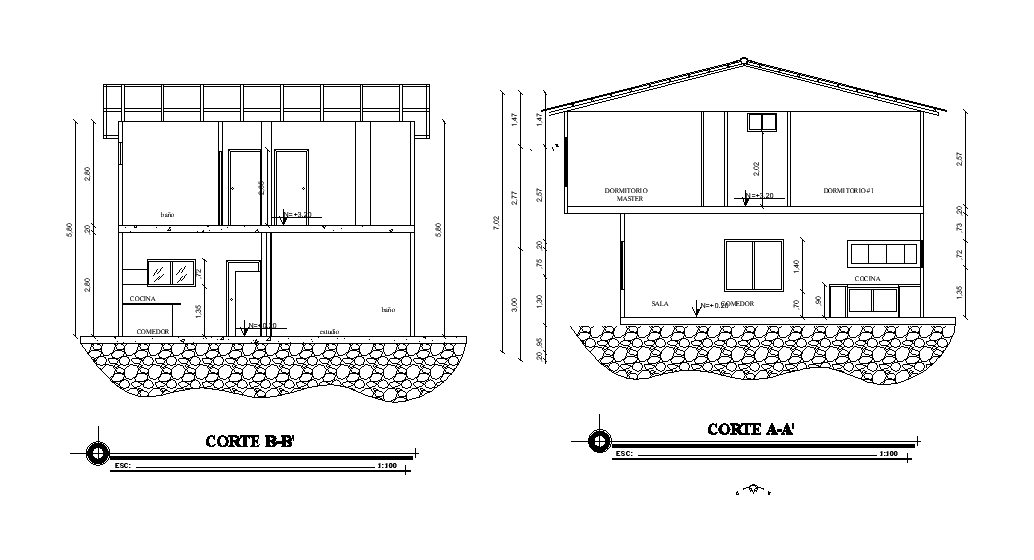 A section view of 8x8m house building is given in this Autocad drawing file. Download now.