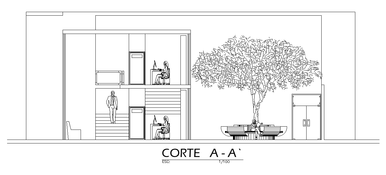 A section view of 90x39m community plan of library cad block is given in this AutoCAD model. Download now.