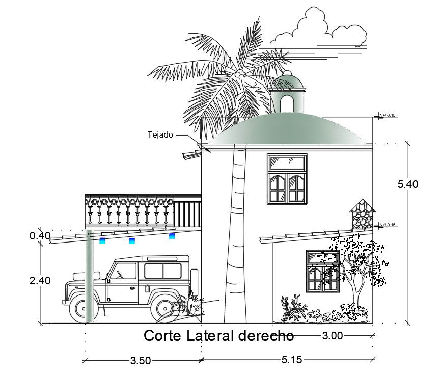 A section view of 9X13m house building is given in this Autocad drawing file.Download now.