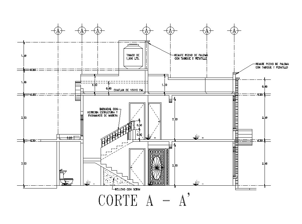 A section view of 9x10m villa house building is given in this 2D AutoCAD drawing model. Download now.