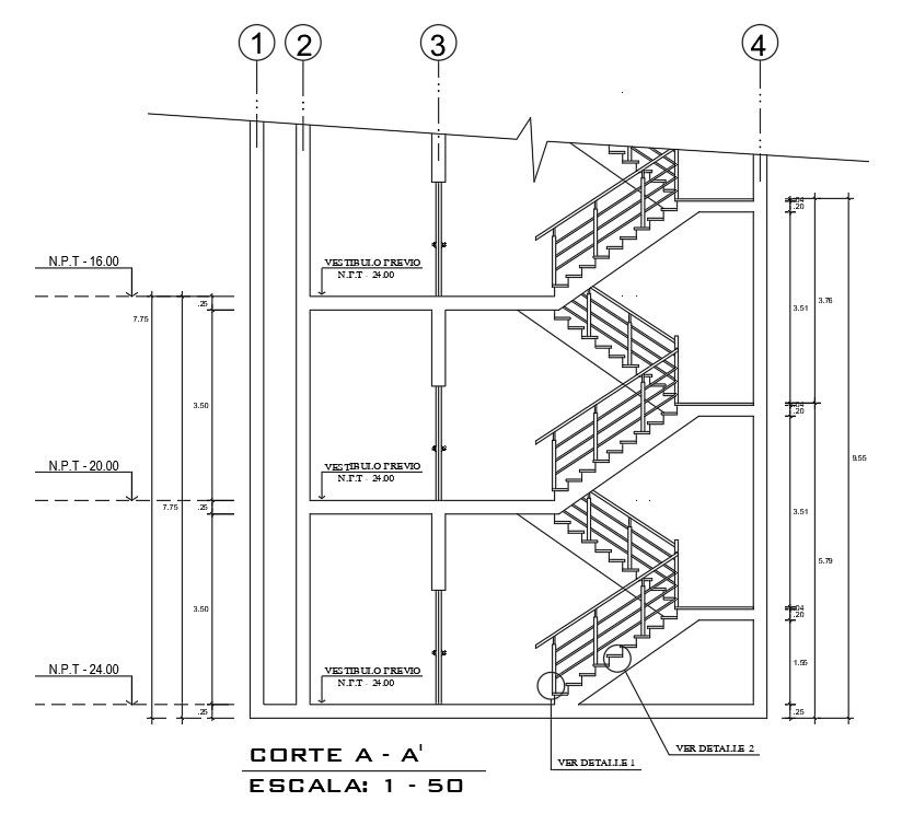A section view of 9x4m staircase building is given in this Autocad drawing file.Download the Autocad model.